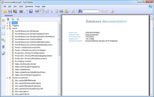 PDF Database documentation output