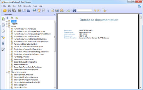 PDF Database documentation output PDF Database documentation output