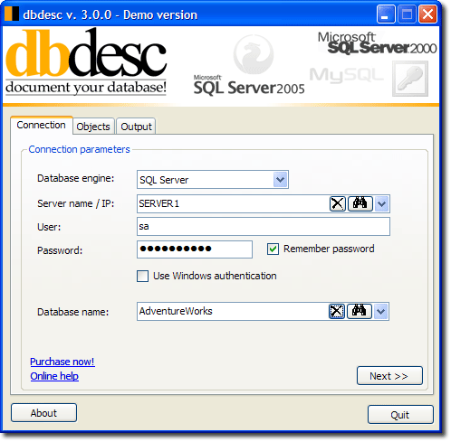 dbdesc screenshot